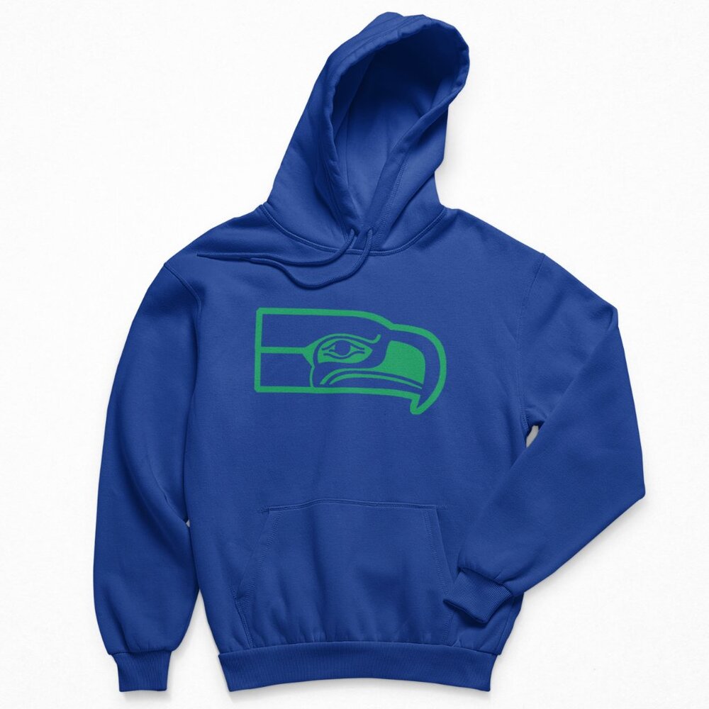 NEW Seattle Seahawks Retro Logo Team Color Pop Fleece Pullover Hoodie ROYAL